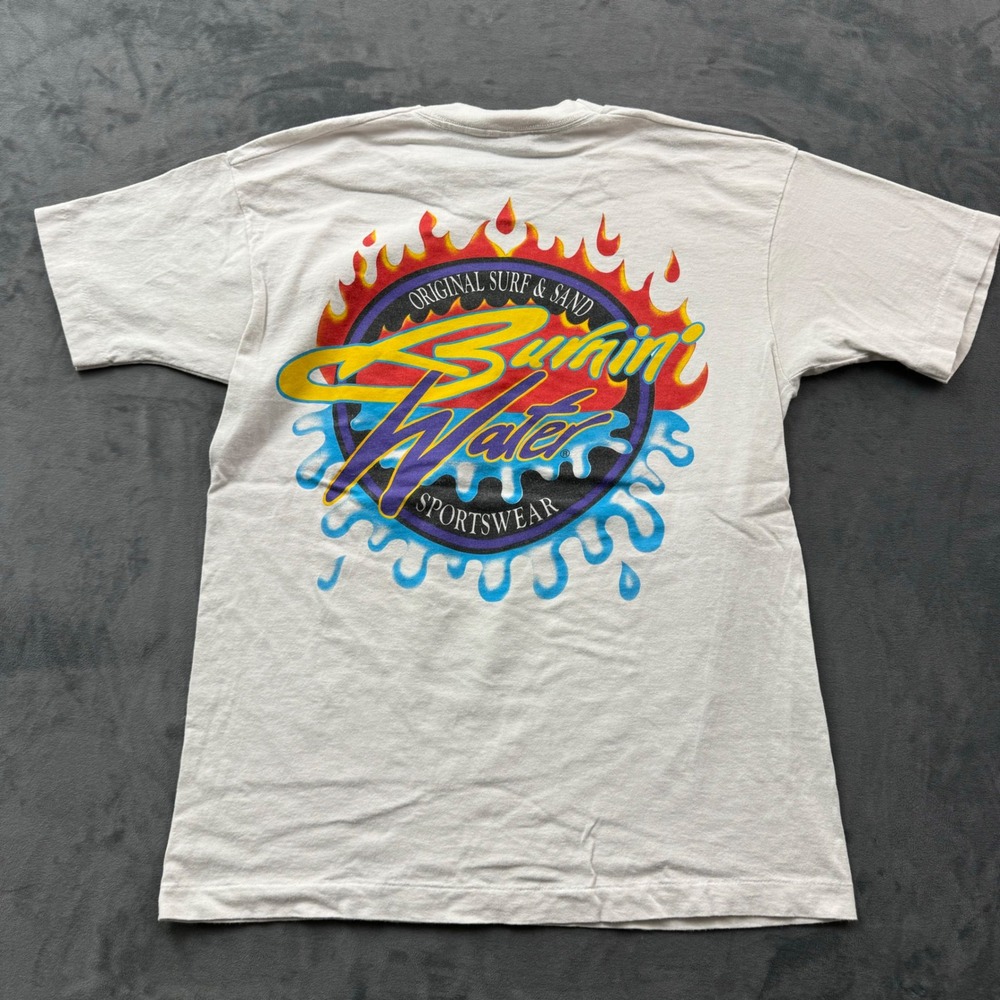 Vintage Burnin Water Sportswear T Shirt L Fruit of the Loom Surf Sand 90s USA